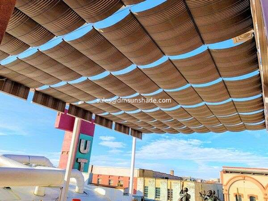 Outdoor sliding wave sunshade canopy with HDPE fabric for sun protection and shading