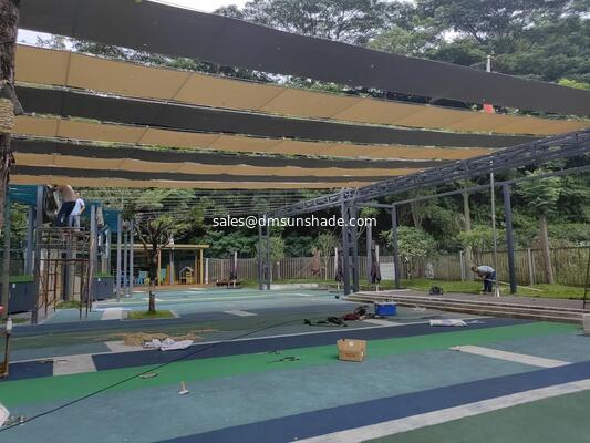 Outdoor sliding wave sunshade canopy with HDPE fabric for sun protection and shading