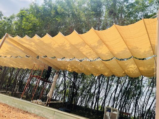 Outdoor sliding wave sunshade canopy with HDPE fabric for sun protection and shading