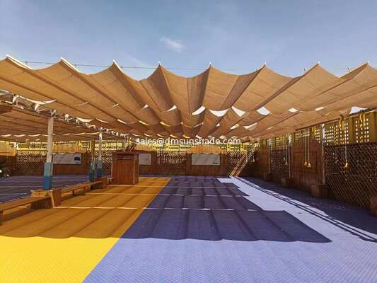 Outdoor sliding wave sunshade canopy with HDPE fabric for sun protection and shading